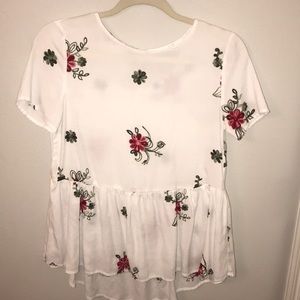 White embroidered floral blouse